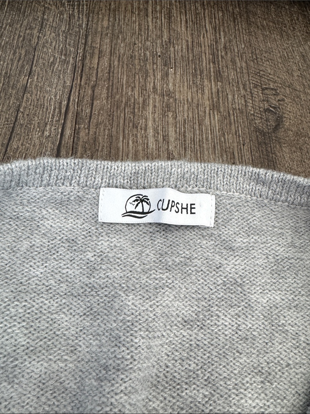 Cupshe Light Gray Button-Accent Wrap Sweater and Gray Bottoms - SET - Picture 2 of 2